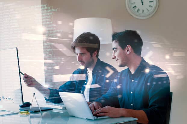 Developers collaborating on software development.